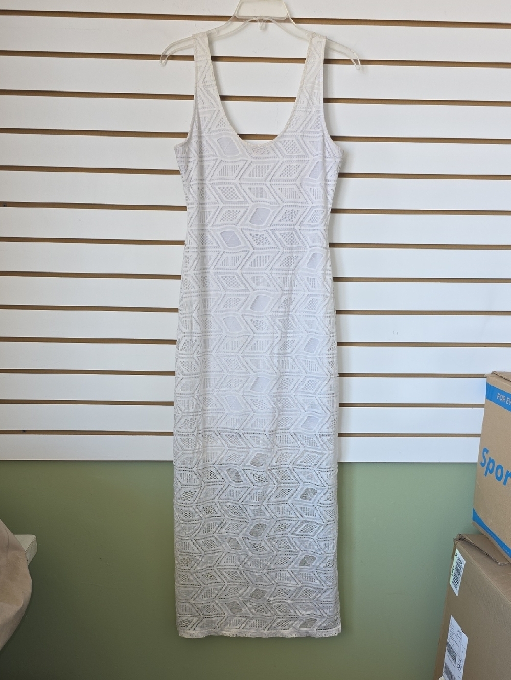 Guess White Maxi Dress with Geometric Lace